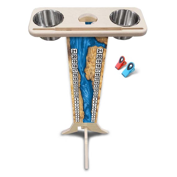 Score Stand - Blue Epoxy - Phone/Tablet Holder - Stainless Steel Cup Holders & Scoring Clips Included!