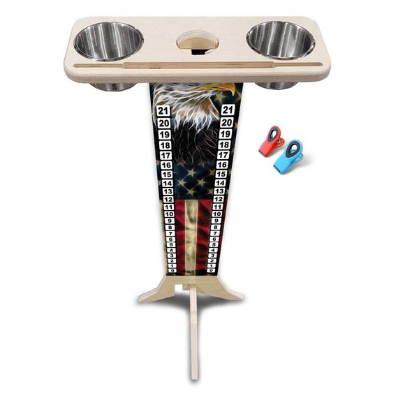 Score Stand - Eagle Flag - Phone/Tablet Holder - Stainless Steel Cup Holders & Scoring Clips Included!