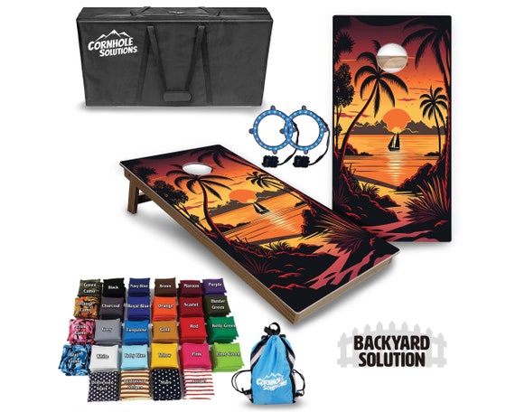 Backyard Cornhole Bundle Options - Beach Sunset 1 - 2'x4' Regulation Set + UV Direct Print + UV Clear Coat