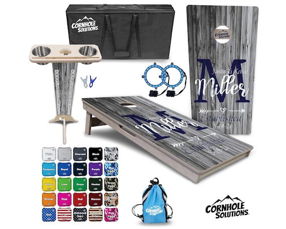 Tournament Cornhole Bundle Options- Grey Wash Wedding - 2'x4' Regulation Set - 3/4″ Baltic Birch +ScoreBrace +UV Direct Print +UV Clear Coat