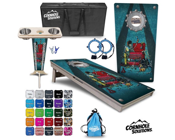 Tournament Cornhole Bundle Options- Artist Series-Garage- 2'x4' Regulation Set- 3/4″ BalticBirch +ScoreBrace +UV Direct Print +UV ClearCoat