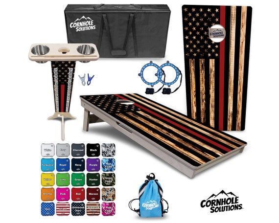 Tournament Cornhole Bundle Options - Red Line Flag - 2'x4' Regulation - 3/4″ Baltic Birch + ScoreBrace + UV Direct Print + UV Clear Coat