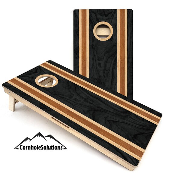 Dark Wood Stripe Design - Cornhole Set - Direct UV Printed 4'x2' Professional Cornhole Set - Made in the USA! Free Shipping!