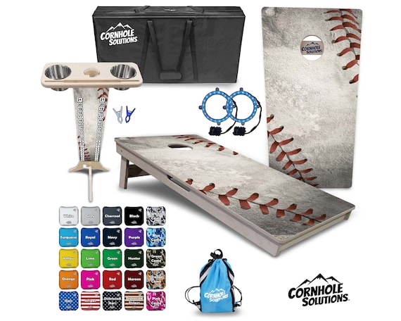 Tournament Cornhole Bundle Options - Worn Baseball - 2'x4' Regulation Set - 3/4″ Baltic Birch + ScoreBrace + UV Direct Print + UV Clear Coat