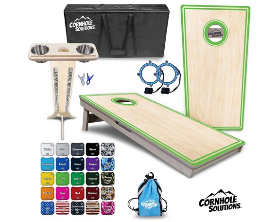 Tournament Cornhole Bundle Options - Green Pin Stripe- 2'x4' Regulation Set- 3/4″ BalticBirch + ScoreBrace + UV Direct Print + UV Clear Coat