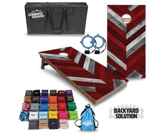 Backyard Cornhole Bundle Options - Red Herringbone - 2'x4' Regulation Set + UV Direct Print + UV Clear Coat