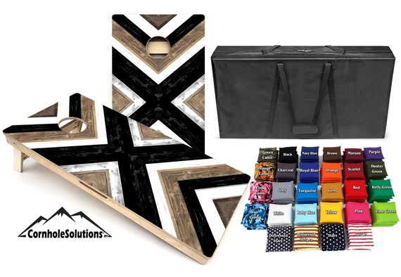 Stripe X Pattern Cornhole Solutions Bundle - Includes(2) Regulation Boards and (8) Playing Bags, with a Carrying Case! Plus Free Shipping!