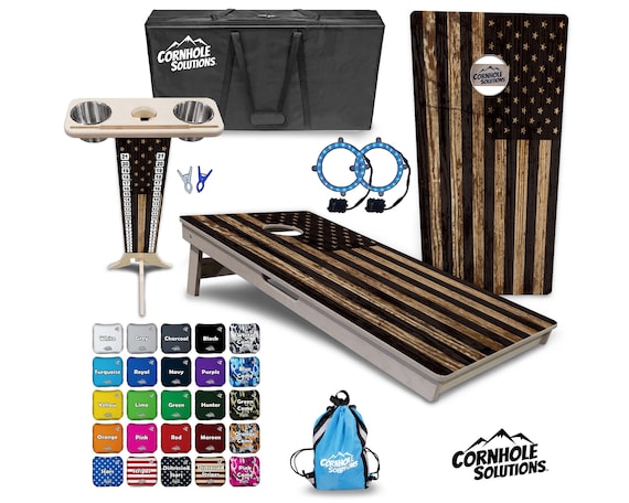 Tournament Cornhole Bundle Options - Wood Flag - 2'x4' Regulation Set - 3/4″ Baltic Birch +ScoreBrace +UV Direct Print +UV Clear Coat