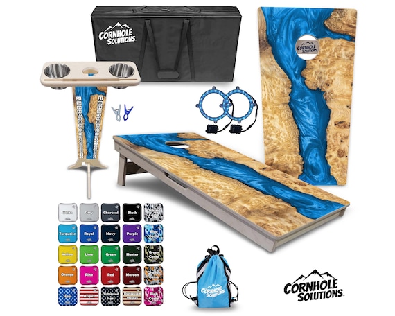 Tournament Cornhole Bundle Options - Blue Epoxy - 2'x4' Regulation Set - 3/4″ Baltic Birch + ScoreBrace + UV Direct Print + UV Clear Coat