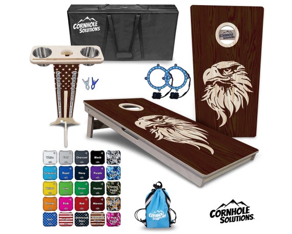 Tournament Cornhole Bundle Options - Stained Eagle - 2'x4' Regulation Set - 3/4″ Baltic Birch +ScoreBrace +UV Direct Print +UV Clear Coat