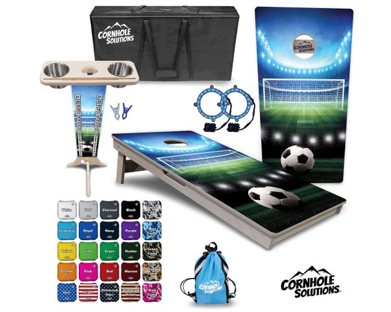 Tournament Cornhole Bundle Options - Soccer - 2'x4' Regulation Set - 3/4″ Baltic Birch + Score Brace + UV Direct Print + UV Clear Coat