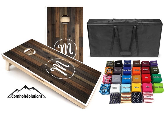 Dark Wood Letter Cornhole Solutions Bundle - Includes(2) Regulation Boards and (8)Playing Bags, with a Carrying Case! Plus Free Shipping!