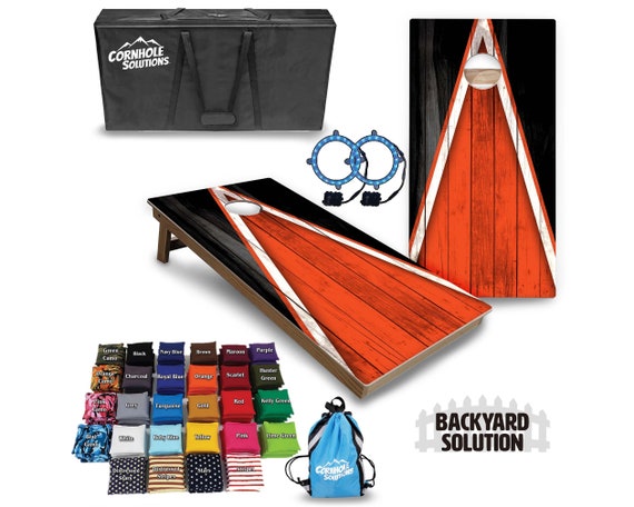 Backyard Cornhole Bundle Options - Dark Orange & Black Triangle - 2'x4' Regulation Set + UV Direct Print + UV Clear Coat