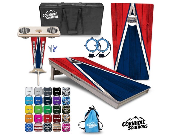 Tournament Cornhole Bundle Options- Navy & Red Triangle- 2'x4' Regulation Set- 3/4″ BalticBirch +ScoreBrace +UV Direct Print +UV Clear Coat