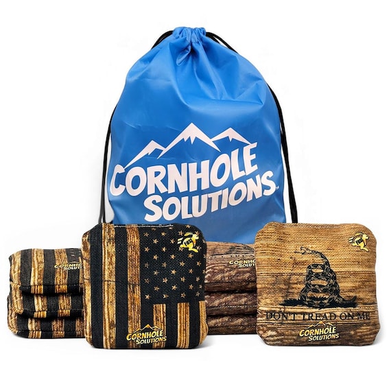 Pro Style Rec Cornhole Bags – Set of 8 (Wood DTOM & Wood Flag)