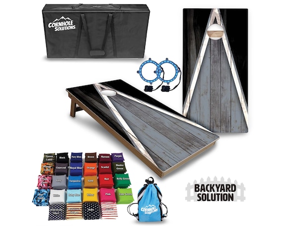 Backyard Cornhole Bundle Options - Grey & Black Triangle - 2'x4' Regulation Set + UV Direct Print + UV Clear Coat