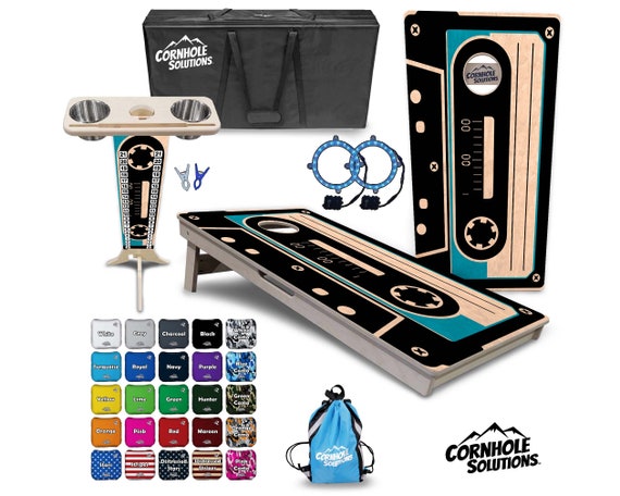 Tournament Cornhole Bundle Options - Cassette Tape - 2'x4' Regulation - 3/4″ Baltic Birch +Score Brace +UV Direct Print +UV Clear Coat