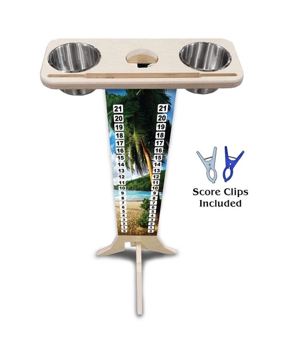 Score Stand - Beach Theme - Phone/Tablet Holder - Stainless Steel Cup Holders & Scoring Clips Included!