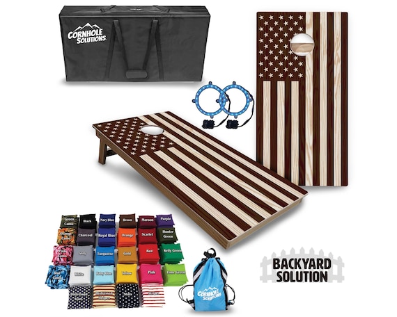 Backyard Cornhole Bundle Options - Stained Flag - 2'x4' Regulation Set + UV Direct Print + UV Clear Coat