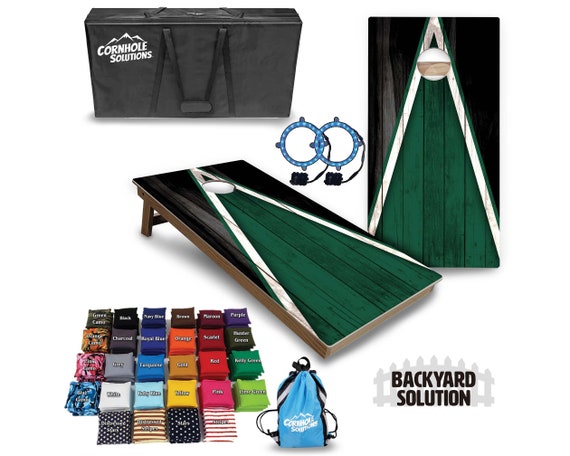 Backyard Cornhole Bundle Options - Green & Black Triangle - 2'x4' Regulation Set + UV Direct Print + UV Clear Coat