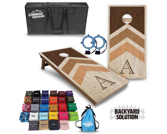 Backyard Cornhole Bundle Options - Natural Wood Arrow A-Z - 2'x4' Regulation Set + UV Direct Print + UV Clear Coat