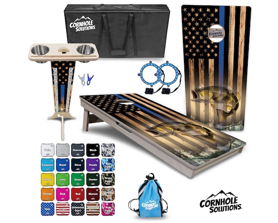 Tournament Cornhole Bundle Options - Blue Line Fish - 2'x4' Regulation - 3/4″ Baltic Birch +ScoreBrace +UV Direct Print +UV Clear Coat