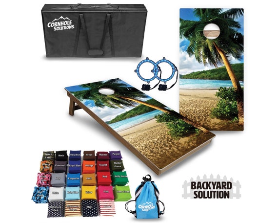 Backyard Cornhole Bundle Options - Beach Scene - 2'x4' Regulation Set + UV Direct Print + UV Clear Coat