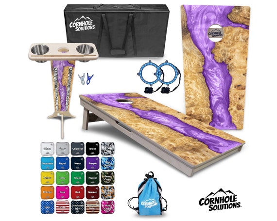 Tournament Cornhole Bundle Options - Purple Epoxy - 2'x4' Regulation Set - 3/4″ Baltic Birch + ScoreBrace + UV Direct Print + UV Clear Coat