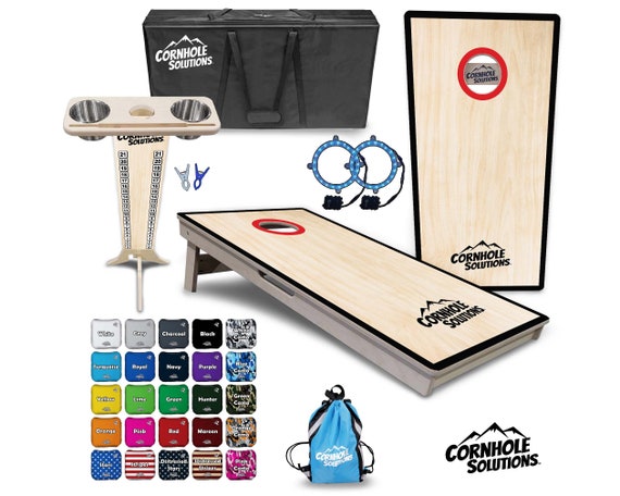 Tournament Cornhole Bundle Options- Red Hole CS Logo- 2'x4' Regulation Set- 3/4″ Baltic Birch + ScoreBrace + UV Direct Print + UV Clear Coat