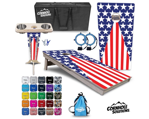 Tournament Cornhole Bundle Options- Star & Stripes Triangle -2'x4' Regulation- 3/4″BalticBirch +ScoreBrace +UV Direct Print +UV Clear Coat