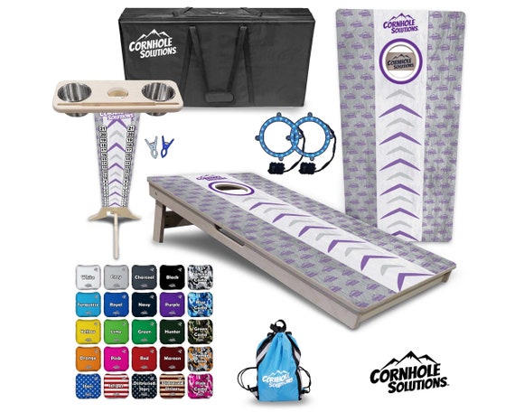 Tournament Cornhole Bundle Options- Runway Design Purple- 2'x4' Regulation Set- 3/4″ BalticBirch +ScoreBrace +UV Direct Print +UV Clear Coat