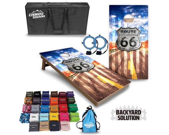Backyard Cornhole Bundle Options - Route 66 - 2'x4' Regulation Set + UV Direct Print + UV Clear Coat