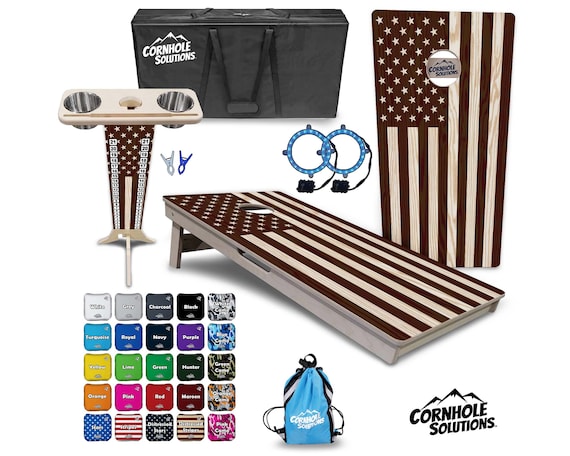 Tournament Cornhole Bundle Options - Stained Flag - 2'x4' Regulation - 3/4″ Baltic Birch +Score Brace +UV Direct Print +UV Clear Coat