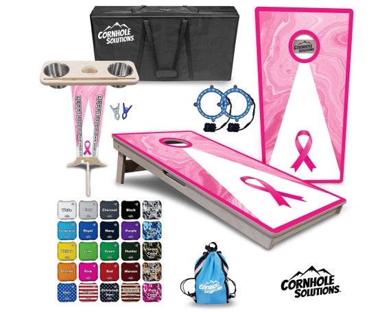 Tournament Cornhole Bundle Options- BreastCancer Awareness- 2'x4' Regulation- 3/4″ Baltic Birch +Score Brace +UV Direct Print +UV Clear Coat