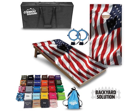 Backyard Cornhole Bundle Options - Waving Flag - 2'x4' Regulation Set + UV Direct Print + UV Clear Coat