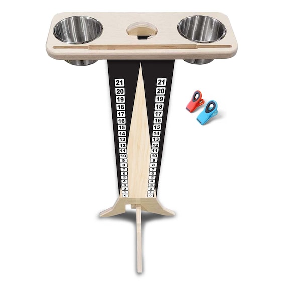 Score Stand - Black/Natural Triangle - Phone/Tablet Holder - Stainless Steel Cup Holders & Scoring Clips Included!