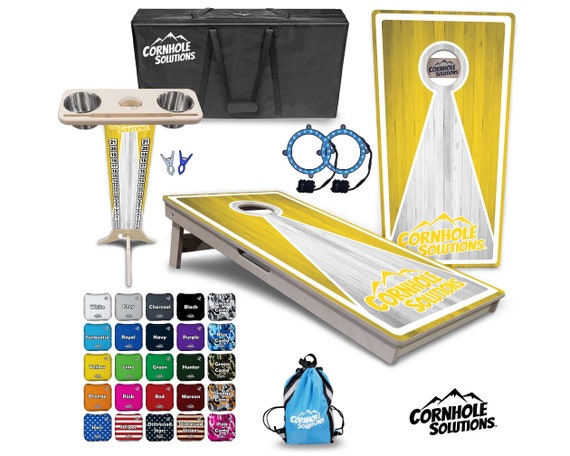 Tournament Cornhole Bundle Options- Yellow Keyhole - 2'x4' Regulation Set- 3/4″ Baltic Birch + Score Brace + UV Direct Print + UV Clear Coat