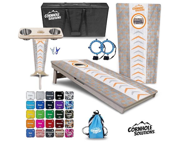 Tournament Cornhole Bundle Options- Runway Design Orange- 2'x4' Regulation Set- 3/4″ BalticBirch +ScoreBrace +UV Direct Print +UV Clear Coat