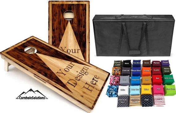Custom Logo Design Cornhole Solutions Bundle - Includes(2) Regulation Boards and (8) Playing Bags, with a Carrying Case! Plus Free Shipping!