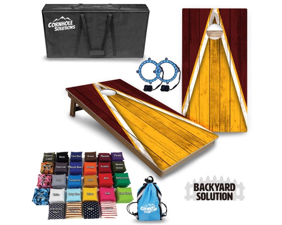 Backyard Cornhole Bundle Options - Yellow & Maroon Triangle - 2'x4' Regulation Set + UV Direct Print + UV Clear Coat