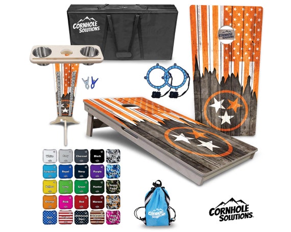 Tournament Cornhole Bundle Options - Orange TN Flag - 2'x4' Regulation- 3/4″ Baltic Birch + ScoreBrace + UV Direct Print + UV Clear Coat