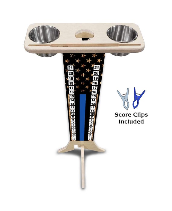 Score Stand - Blue Line Flag - Phone/Tablet Holder - Stainless Steel Cup Holders & Scoring Clips Included!