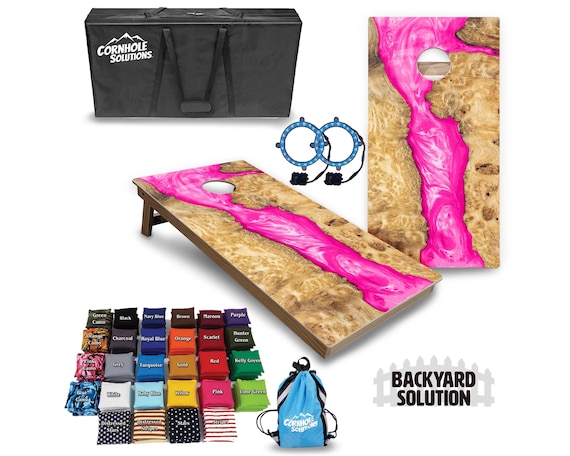 Backyard Cornhole Bundle Options - Pink Epoxy - 2'x4' Regulation Set + UV Direct Print + UV Clear Coat