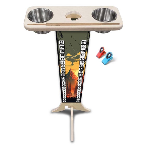 Score Stand - Mountain Sunset 2 - Phone/Tablet Holder - Stainless Steel Cup Holders & Scoring Clips Included!