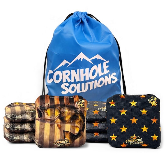 Pro Style Rec Cornhole Bags – Set of 8 (Rustic Stars & Fish Stripes)