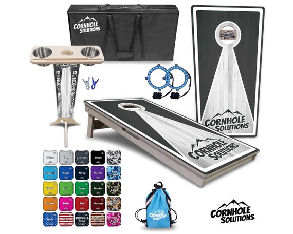 Tournament Cornhole Bundle Options - Grey Keyhole - 2'x4' Regulation Set - 3/4″ Baltic Birch + ScoreBrace + UV Direct Print + UV Clear Coat