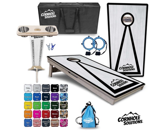 Tournament Cornhole Bundle-BlackHole Black Tri CSLogo w/Grey- 2'x4'Regulation Set-3/4″BalticBirch +ScoreBrace +UV Direct Print +UV ClearCoat