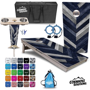 Tournament Cornhole Bundle Options - Blue Herringbone - 2'x4' Regulation Set - 3/4″ Baltic Birch +ScoreBrace +UV Direct Print +UV Clear Coat