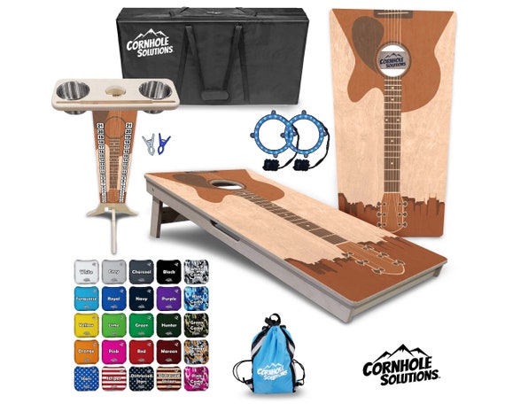 Tournament Cornhole Bundle Options - Stained Guitar - 2'x4' Regulation - 3/4″ Baltic Birch +Score Brace +UV Direct Print +UV Clear Coat