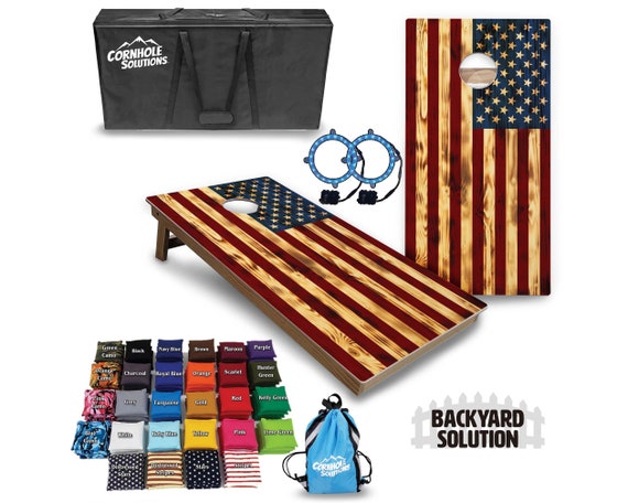 Backyard Cornhole Bundle Options - Burnt Color Flag - 2'x4' Regulation Set + UV Direct Print + UV Clear Coat